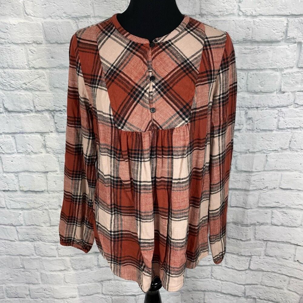 St. John’s bay Longsleeve babydoll style plaid flannel sz S